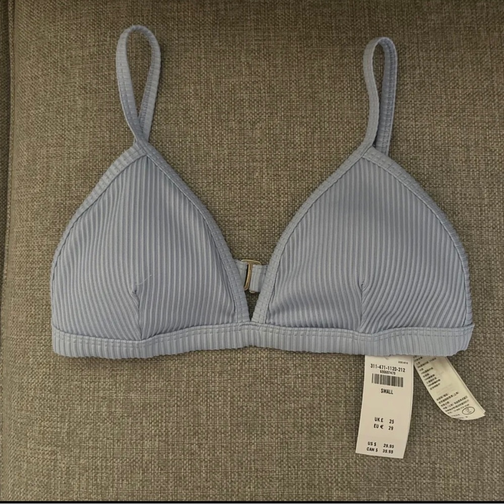 Hollister ribbed triangle bikini top blue S NWT